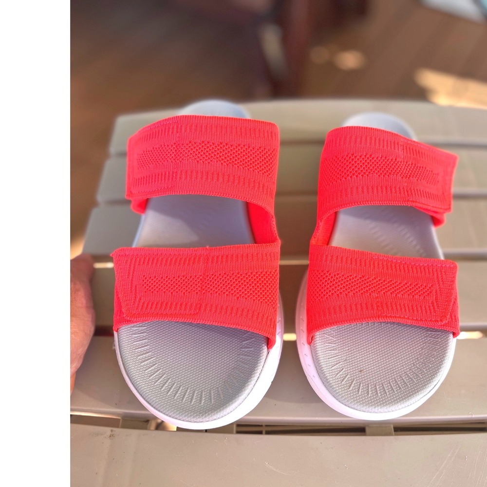 Easy Spirit Womens‎ 10M Neon Coral Knit Adjustable Double Strap Slide Sandals
